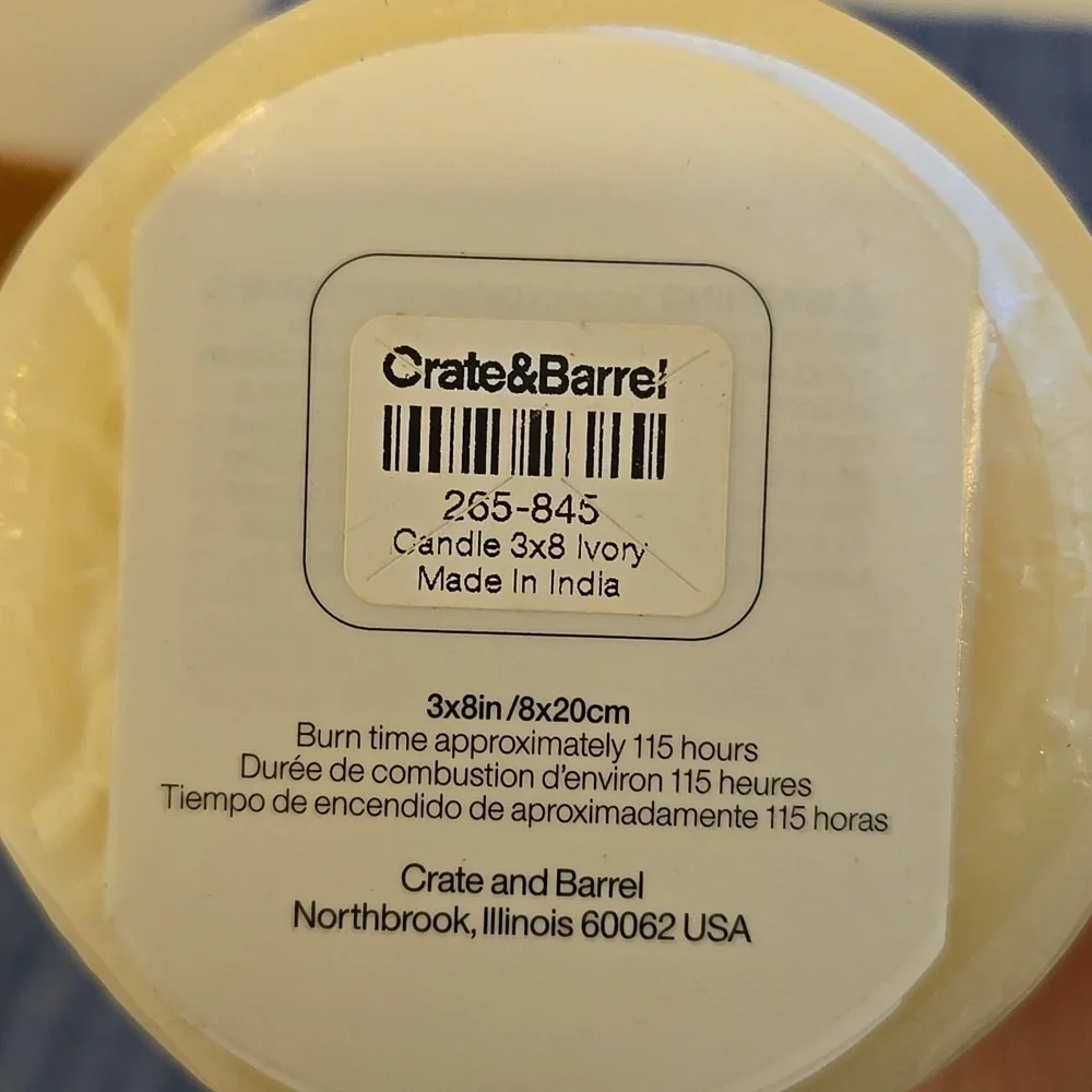 NWT CRATE & BARREL Ivory Pillar Candle